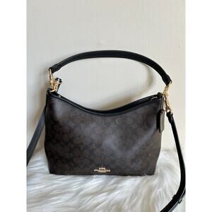 Coach Kristy Shoulder Bag Signature Canvas Brown Black Crossbody 5605